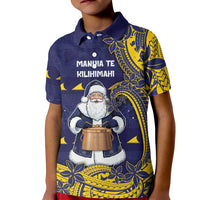 Tokelau Christmas Kid Polo Shirt Santa With Tuluma Xmas Tribal Waves DT05 Kid Navy - Polynesian Pride