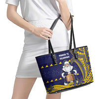 Tokelau Christmas Leather Tote Bag Santa With Tuluma Xmas Tribal Waves - Polynesian Pride