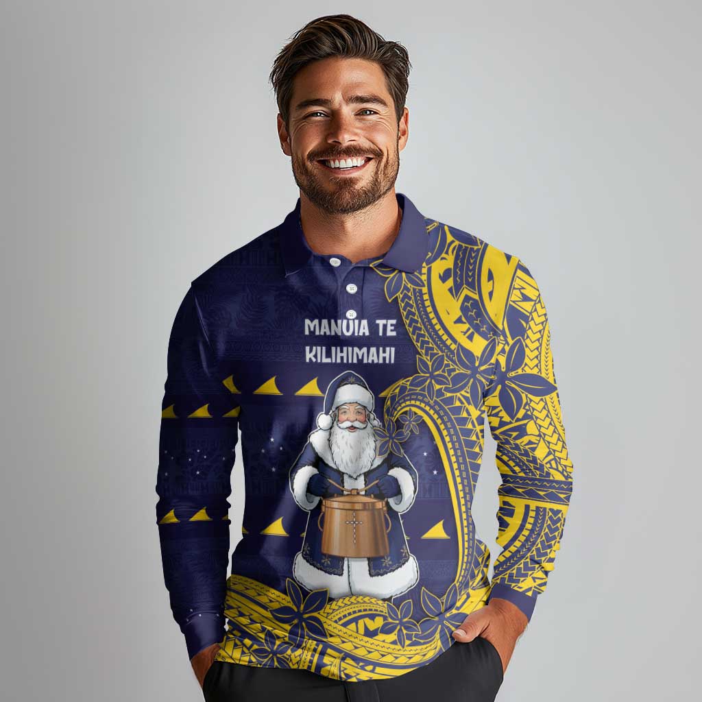 Tokelau Christmas Long Sleeve Polo Shirt Santa With Tuluma Xmas Tribal Waves DT05 - Polynesian Pride