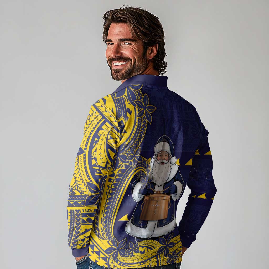 Tokelau Christmas Long Sleeve Polo Shirt Santa With Tuluma Xmas Tribal Waves DT05 - Polynesian Pride