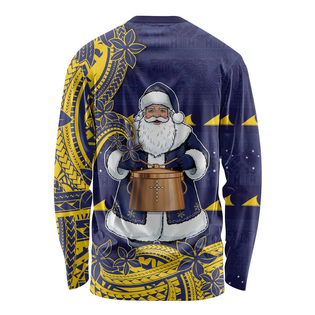 Tokelau Christmas Long Sleeve Shirt Santa With Tuluma Xmas Tribal Waves DT05 - Polynesian Pride