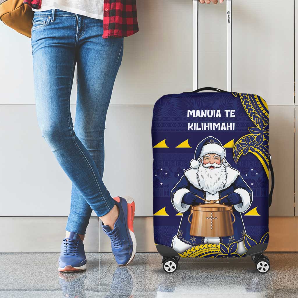 Tokelau Christmas Luggage Cover Santa With Tuluma Xmas Tribal Waves DT05 - Polynesian Pride