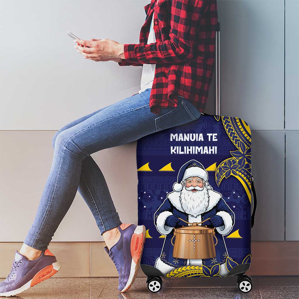 Tokelau Christmas Luggage Cover Santa With Tuluma Xmas Tribal Waves DT05 - Polynesian Pride