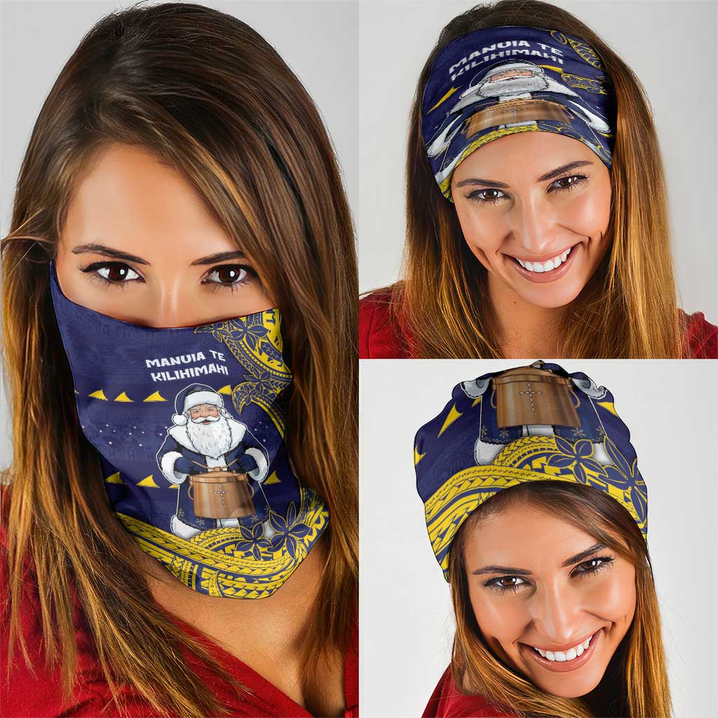 Tokelau Christmas Neck Gaiter Santa With Tuluma Xmas Tribal Waves - Polynesian Pride