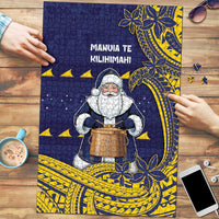Tokelau Christmas Puzzle Santa With Tuluma Xmas Tribal Waves DT05 Navy - Polynesian Pride