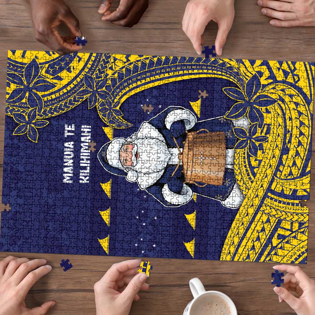 Tokelau Christmas Puzzle Santa With Tuluma Xmas Tribal Waves DT05 - Polynesian Pride