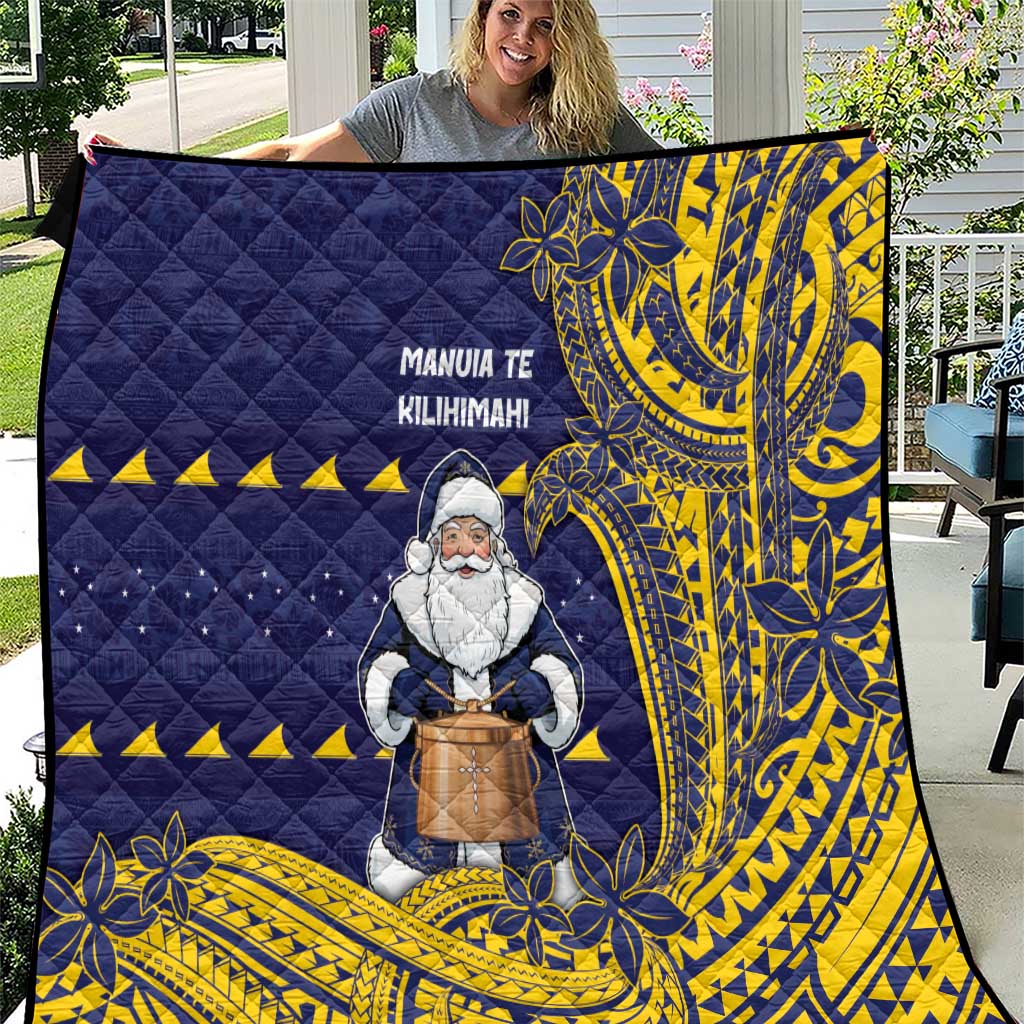 Tokelau Christmas Quilt Santa With Tuluma Xmas Tribal Waves DT05 Navy - Polynesian Pride