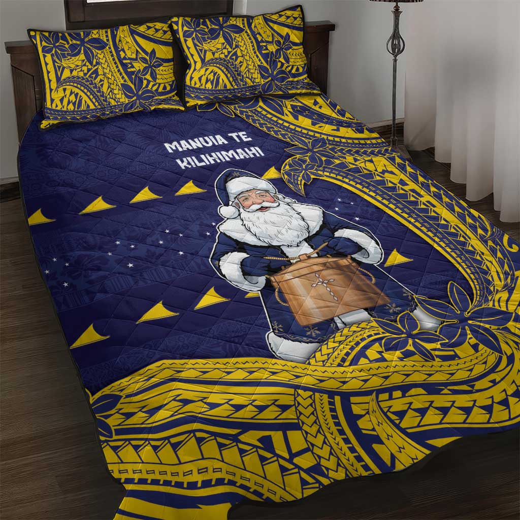 Tokelau Christmas Quilt Bed Set Santa With Tuluma Xmas Tribal Waves DT05 Navy - Polynesian Pride