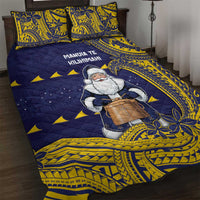 Tokelau Christmas Quilt Bed Set Santa With Tuluma Xmas Tribal Waves DT05 Navy - Polynesian Pride