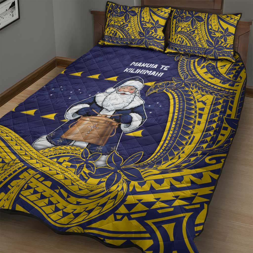 Tokelau Christmas Quilt Bed Set Santa With Tuluma Xmas Tribal Waves DT05 - Polynesian Pride