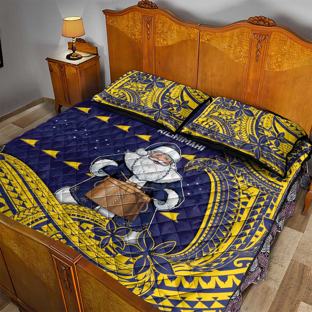 Tokelau Christmas Quilt Bed Set Santa With Tuluma Xmas Tribal Waves DT05 - Polynesian Pride
