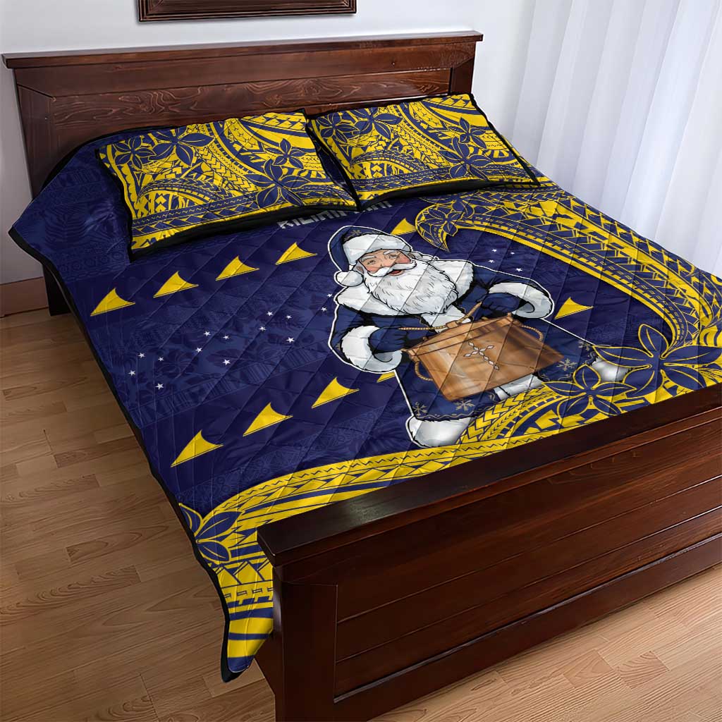 Tokelau Christmas Quilt Bed Set Santa With Tuluma Xmas Tribal Waves DT05 - Polynesian Pride