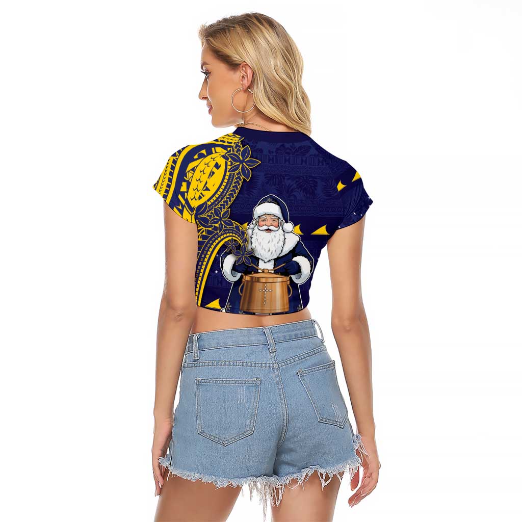 Tokelau Christmas Raglan Cropped T Shirt Santa With Tuluma Xmas Tribal Waves DT05 - Polynesian Pride