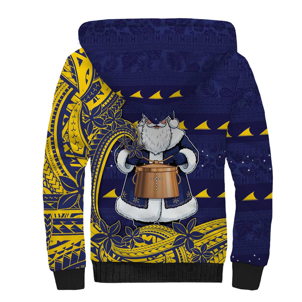 Tokelau Christmas Sherpa Hoodie Santa With Tuluma Xmas Tribal Waves DT05 - Polynesian Pride
