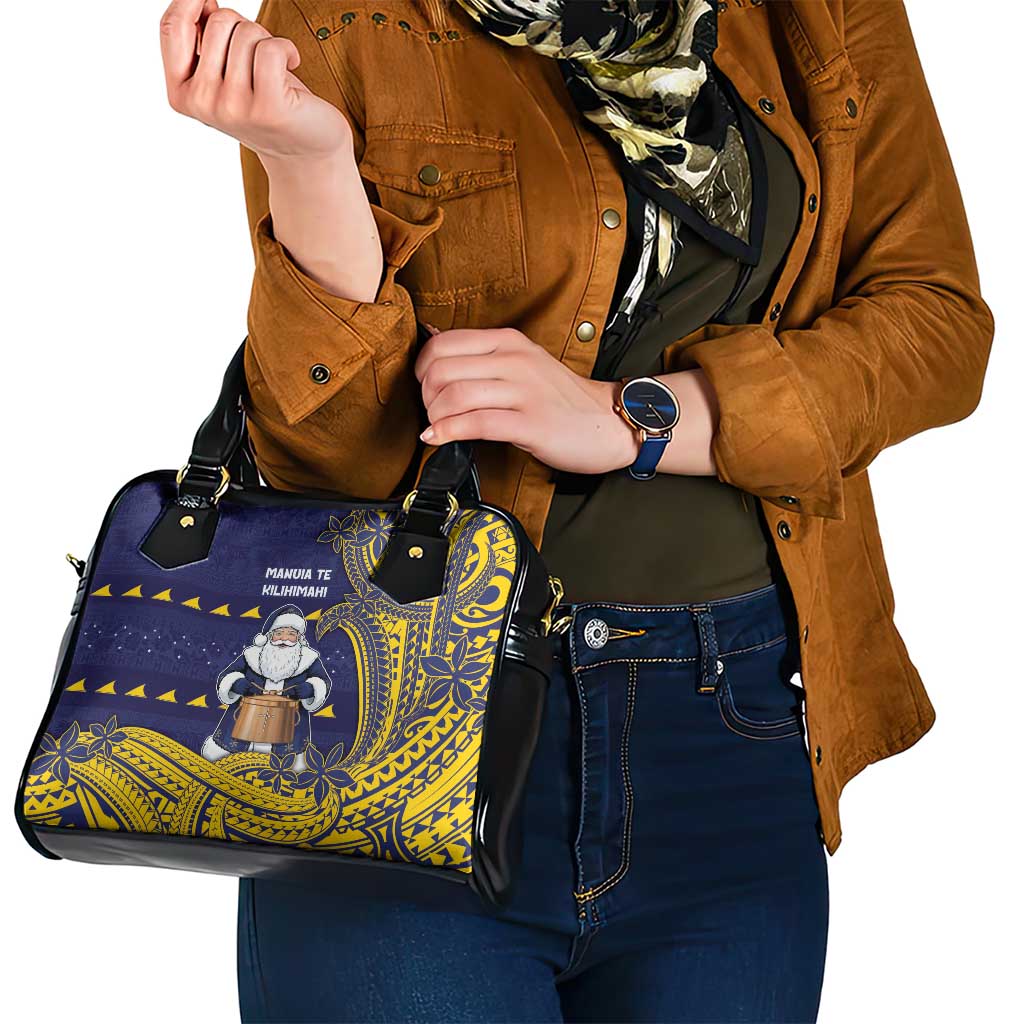 Tokelau Christmas Shoulder Handbag Santa With Tuluma Xmas Tribal Waves - Polynesian Pride