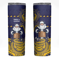 Tokelau Christmas Skinny Tumbler Santa With Tuluma Xmas Tribal Waves DT05 Navy - Polynesian Pride