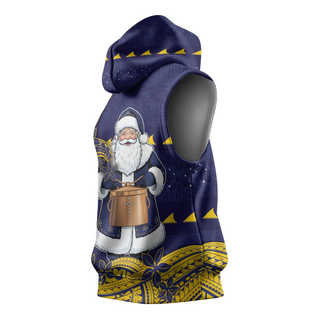 Tokelau Christmas Sleeveless Hoodie Santa With Tuluma Xmas Tribal Waves DT05 - Polynesian Pride
