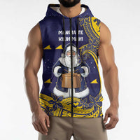 Tokelau Christmas Sleeveless Zip Hoodie Santa With Tuluma Xmas Tribal Waves DT05 - Polynesian Pride