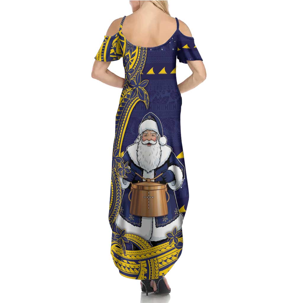Tokelau Christmas Summer Maxi Dress Santa With Tuluma Xmas Tribal Waves DT05 - Polynesian Pride