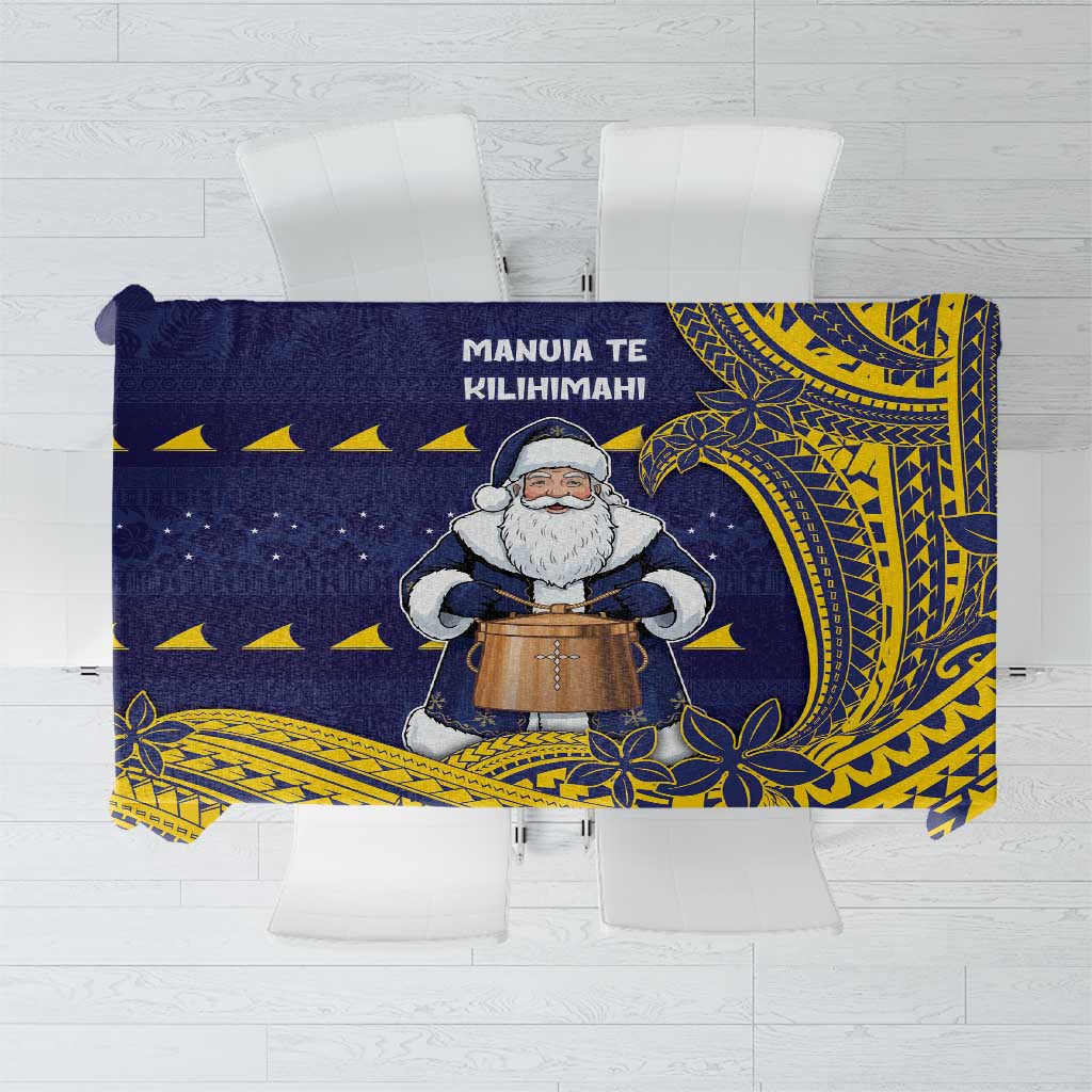 Tokelau Christmas Tablecloth Santa With Tuluma Xmas Tribal Waves DT05 Navy - Polynesian Pride
