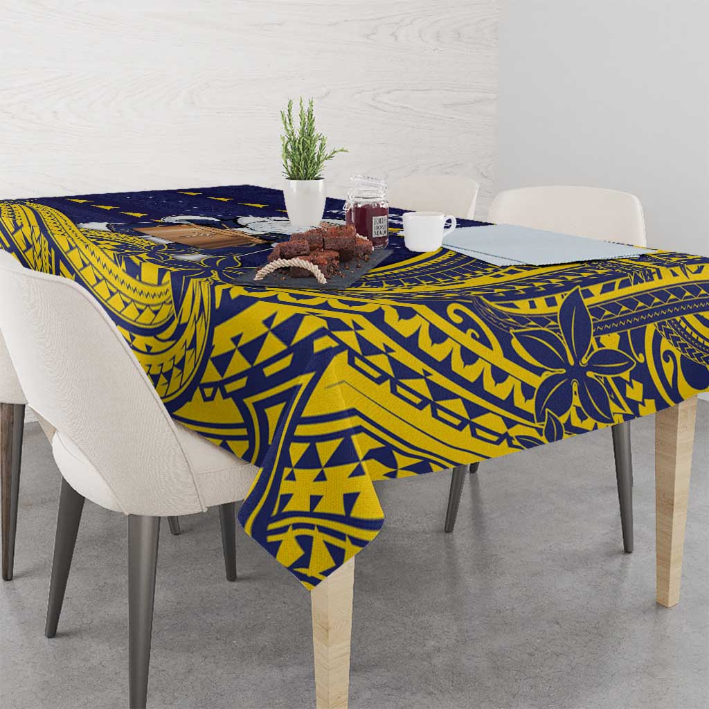 Tokelau Christmas Tablecloth Santa With Tuluma Xmas Tribal Waves DT05 - Polynesian Pride