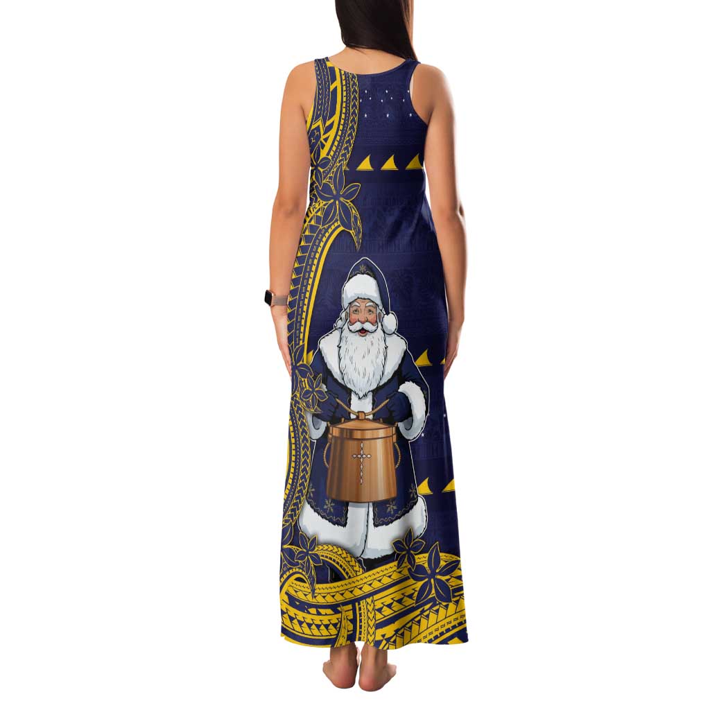 Tokelau Christmas Tank Maxi Dress Santa With Tuluma Xmas Tribal Waves DT05 - Polynesian Pride