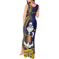 Tokelau Christmas Tank Maxi Dress Santa With Tuluma Xmas Tribal Waves DT05 - Polynesian Pride