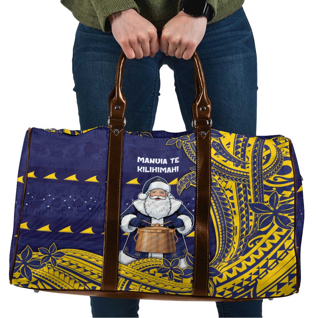 Tokelau Christmas Travel Bag Santa With Tuluma Xmas Tribal Waves DT05 Navy - Polynesian Pride