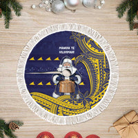 Tokelau Christmas Tree Skirt Santa With Tuluma Xmas Tribal Waves DT05 Fringed Navy - Polynesian Pride