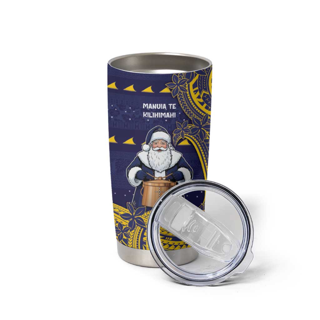 Tokelau Christmas Tumbler Cup Santa With Tuluma Xmas Tribal Waves DT05 - Polynesian Pride