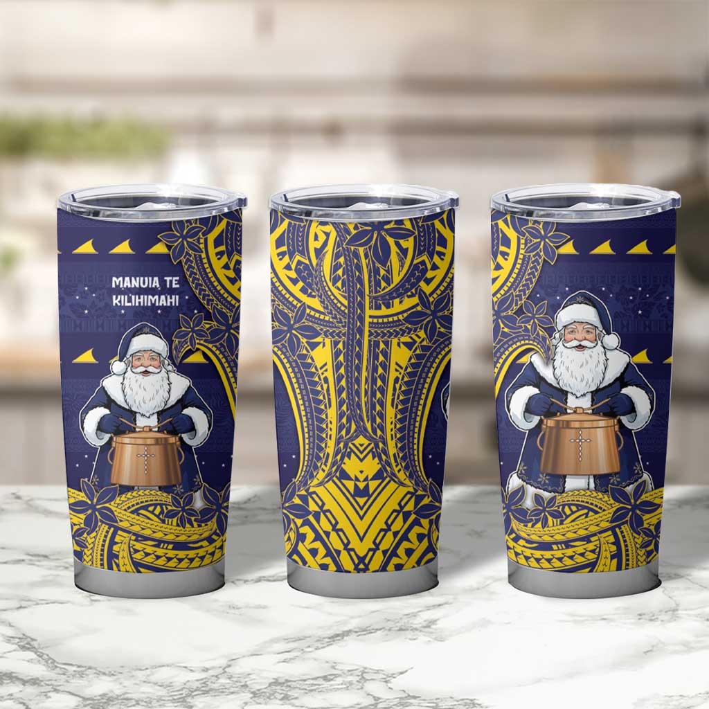 Tokelau Christmas Tumbler Cup Santa With Tuluma Xmas Tribal Waves DT05 - Polynesian Pride