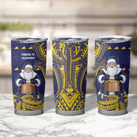 Tokelau Christmas Tumbler Cup Santa With Tuluma Xmas Tribal Waves DT05 - Polynesian Pride