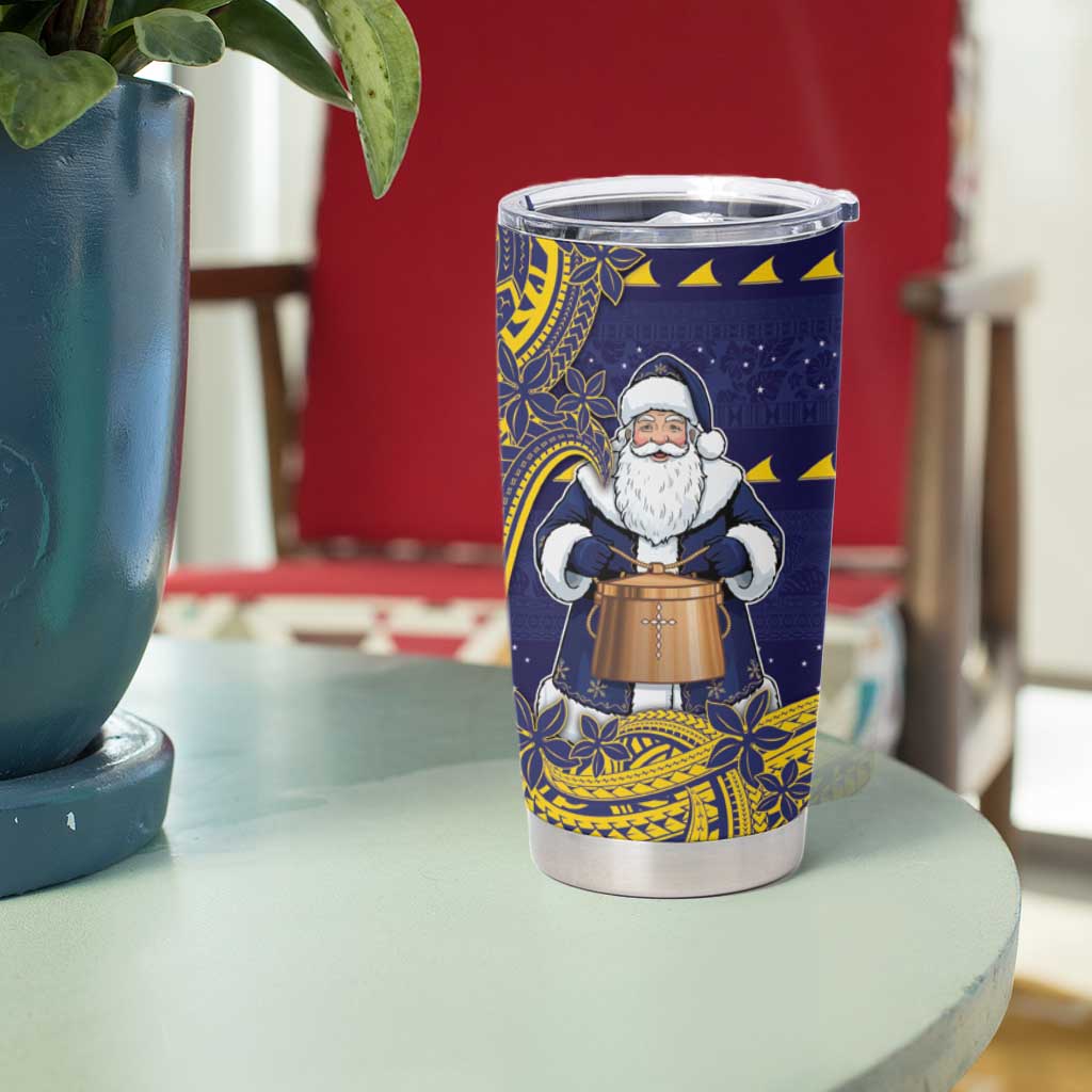 Tokelau Christmas Tumbler Cup Santa With Tuluma Xmas Tribal Waves DT05 - Polynesian Pride