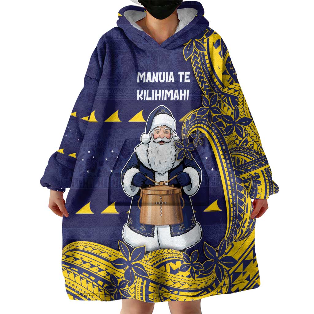 Tokelau Christmas Wearable Blanket Hoodie Santa With Tuluma Xmas Tribal Waves DT05 - Polynesian Pride