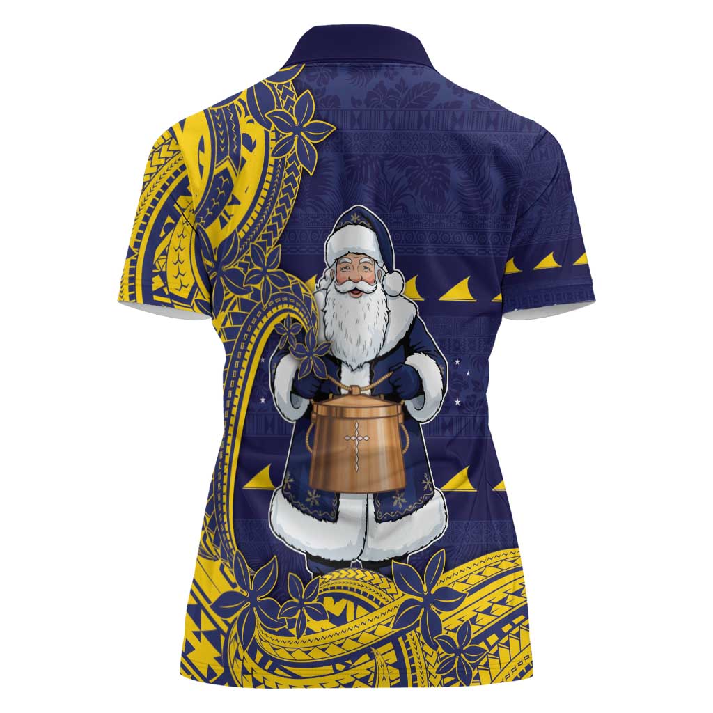 Tokelau Christmas Women Polo Shirt Santa With Tuluma Xmas Tribal Waves - Polynesian Pride
