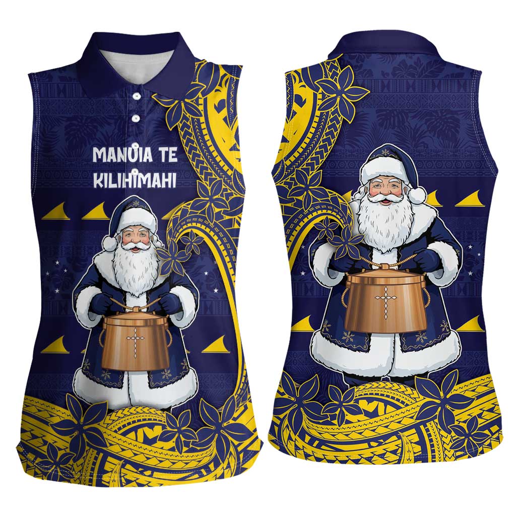 Tokelau Christmas Women Sleeveless Polo Shirt Santa With Tuluma Xmas Tribal Waves DT05 - Polynesian Pride