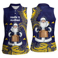 Tokelau Christmas Women Sleeveless Polo Shirt Santa With Tuluma Xmas Tribal Waves DT05 - Polynesian Pride