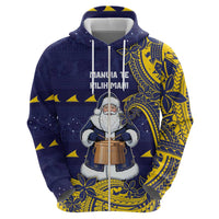 Tokelau Christmas Zip Hoodie Santa With Tuluma Xmas Tribal Waves DT05 - Polynesian Pride