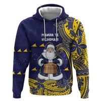 Tokelau Christmas Zip Hoodie Santa With Tuluma Xmas Tribal Waves DT05 Pullover Hoodie Navy - Polynesian Pride