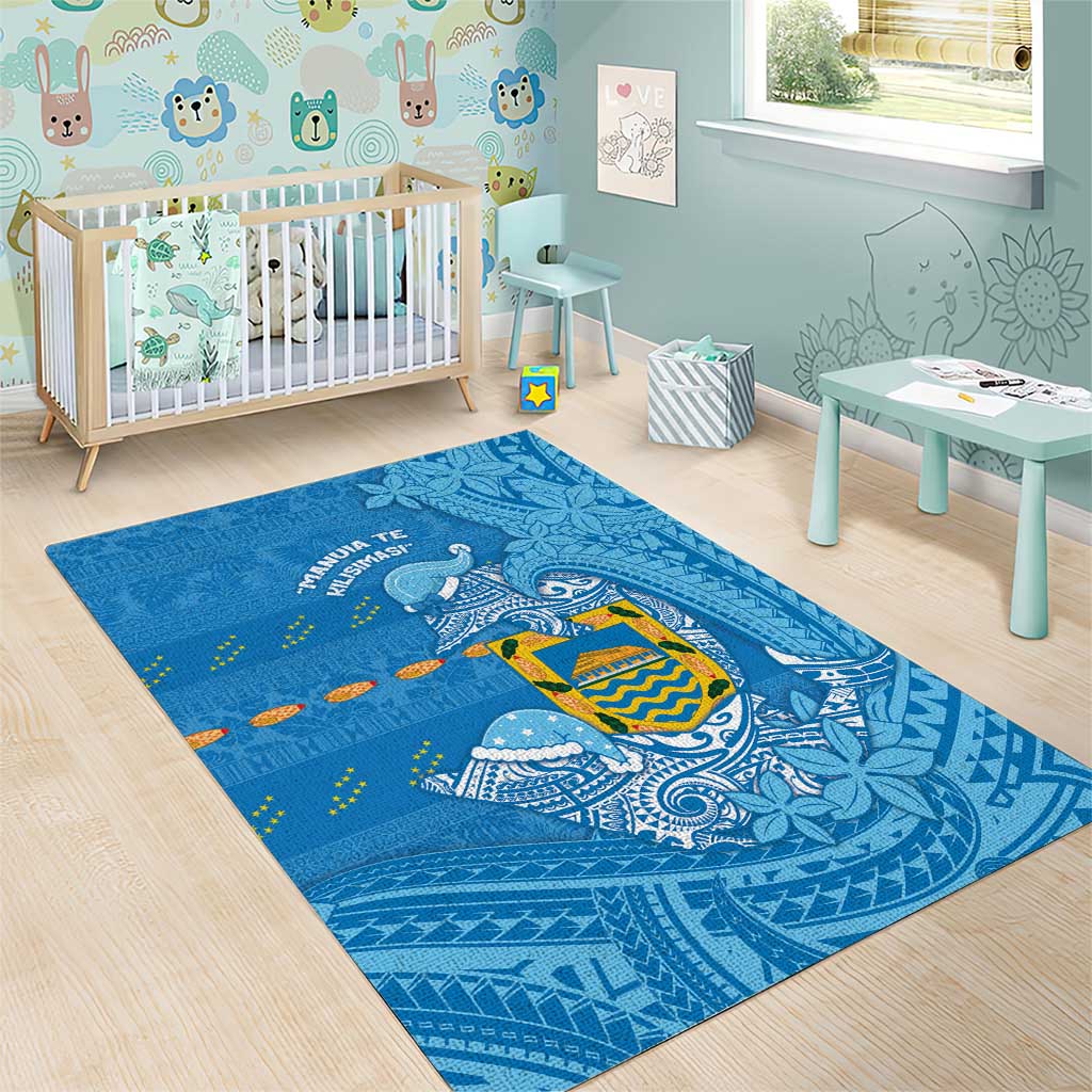 Tuvalu Christmas Area Rug Dolphins Santa Xmas Tribal Waves - Polynesian Pride