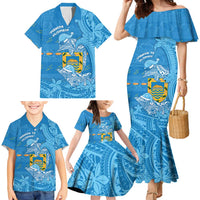 Tuvalu Christmas Family Matching Mermaid Dress and Hawaiian Shirt Dolphins Santa Xmas Tribal Waves DT05 - Polynesian Pride