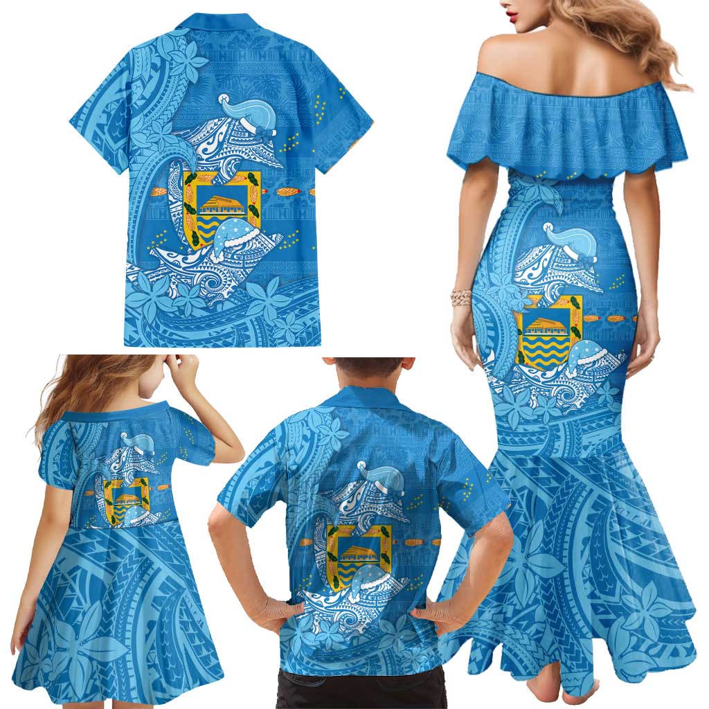 Tuvalu Christmas Family Matching Mermaid Dress and Hawaiian Shirt Dolphins Santa Xmas Tribal Waves DT05 - Polynesian Pride