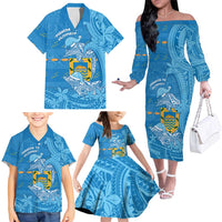 Tuvalu Christmas Family Matching Off The Shoulder Long Sleeve Dress and Hawaiian Shirt Dolphins Santa Xmas Tribal Waves DT05 - Polynesian Pride