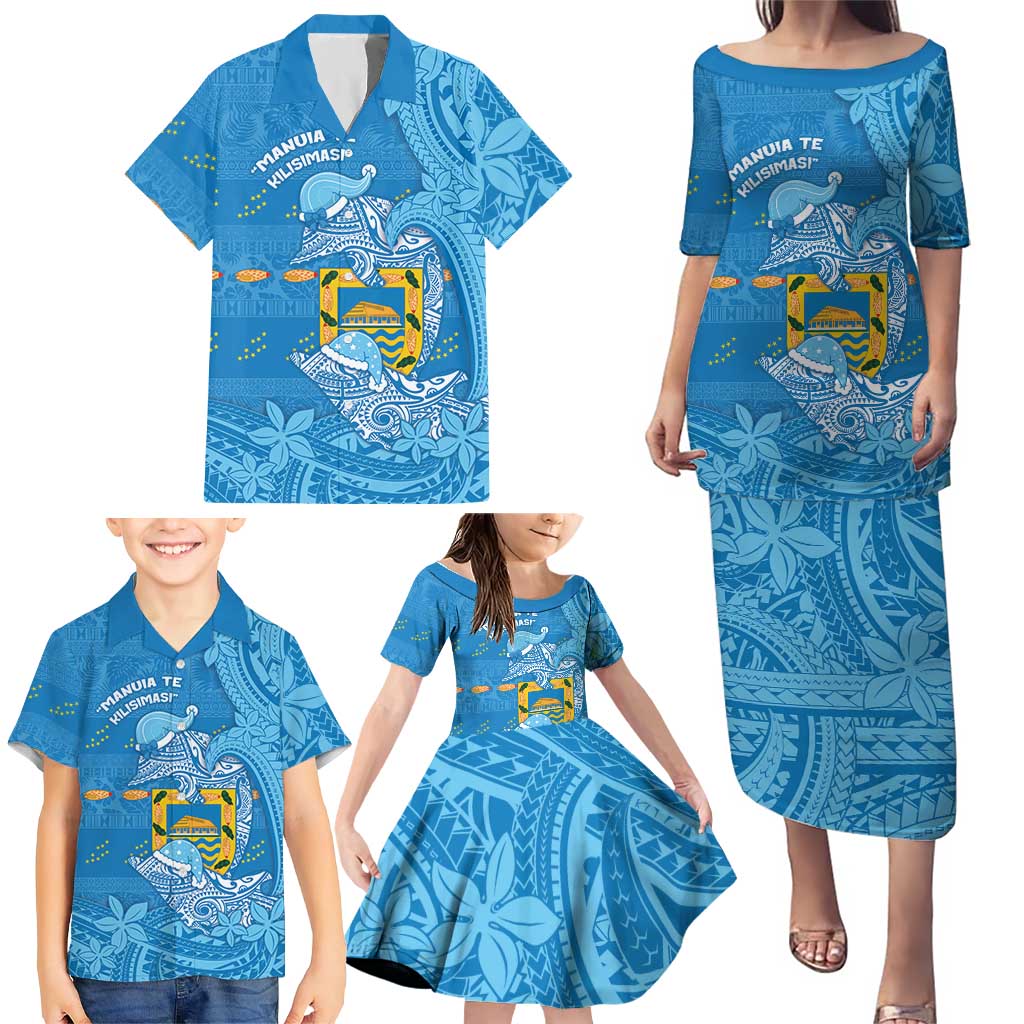 Tuvalu Christmas Family Matching Puletasi and Hawaiian Shirt Dolphins Santa Xmas Tribal Waves DT05 - Polynesian Pride