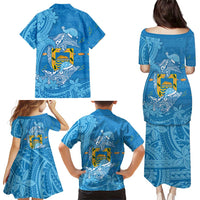 Tuvalu Christmas Family Matching Puletasi and Hawaiian Shirt Dolphins Santa Xmas Tribal Waves DT05 - Polynesian Pride