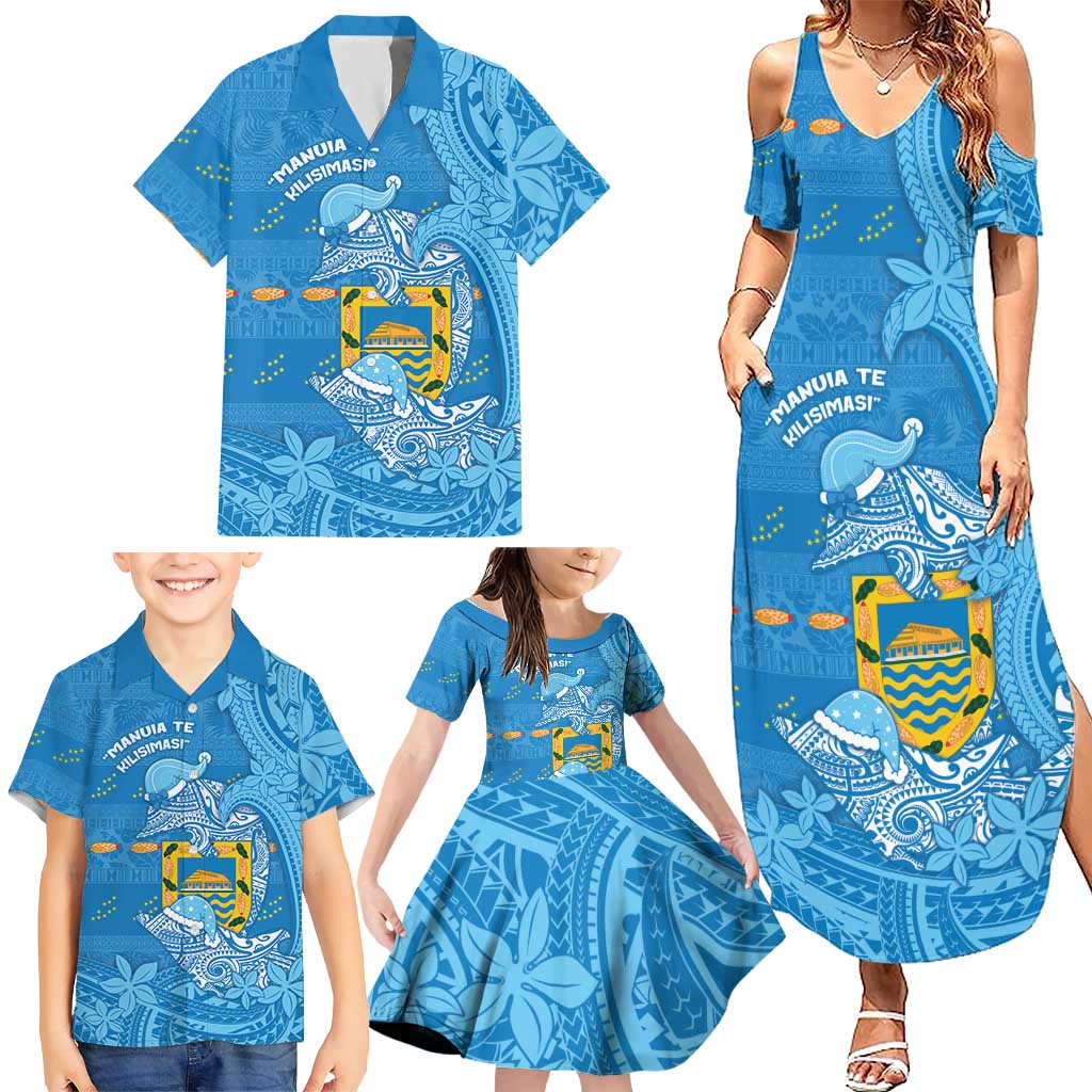 Tuvalu Christmas Family Matching Summer Maxi Dress and Hawaiian Shirt Dolphins Santa Xmas Tribal Waves DT05 - Polynesian Pride
