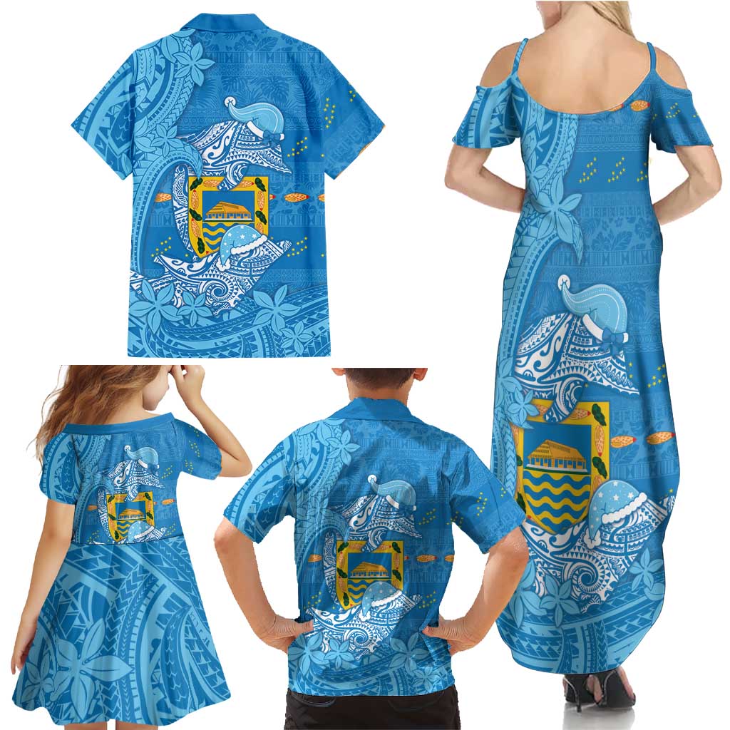 Tuvalu Christmas Family Matching Summer Maxi Dress and Hawaiian Shirt Dolphins Santa Xmas Tribal Waves DT05 - Polynesian Pride