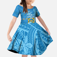 Tuvalu Christmas Family Matching Tank Maxi Dress and Hawaiian Shirt Dolphins Santa Xmas Tribal Waves DT05 Daughter's Dress Blue - Polynesian Pride