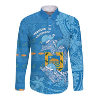 Tuvalu Christmas Long Sleeve Button Shirt Dolphins Santa Xmas Tribal Waves DT05 Unisex Blue - Polynesian Pride