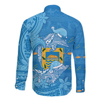 Tuvalu Christmas Long Sleeve Button Shirt Dolphins Santa Xmas Tribal Waves DT05 - Polynesian Pride